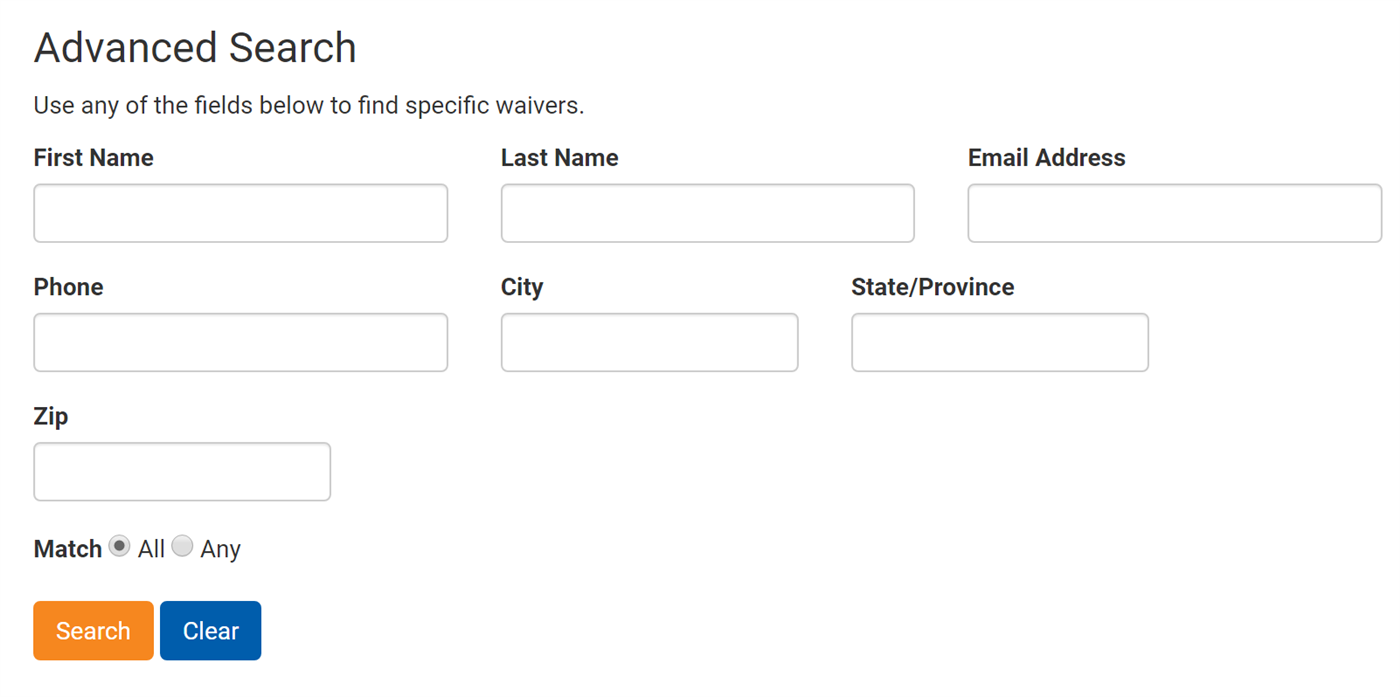 Advanced waiver search form